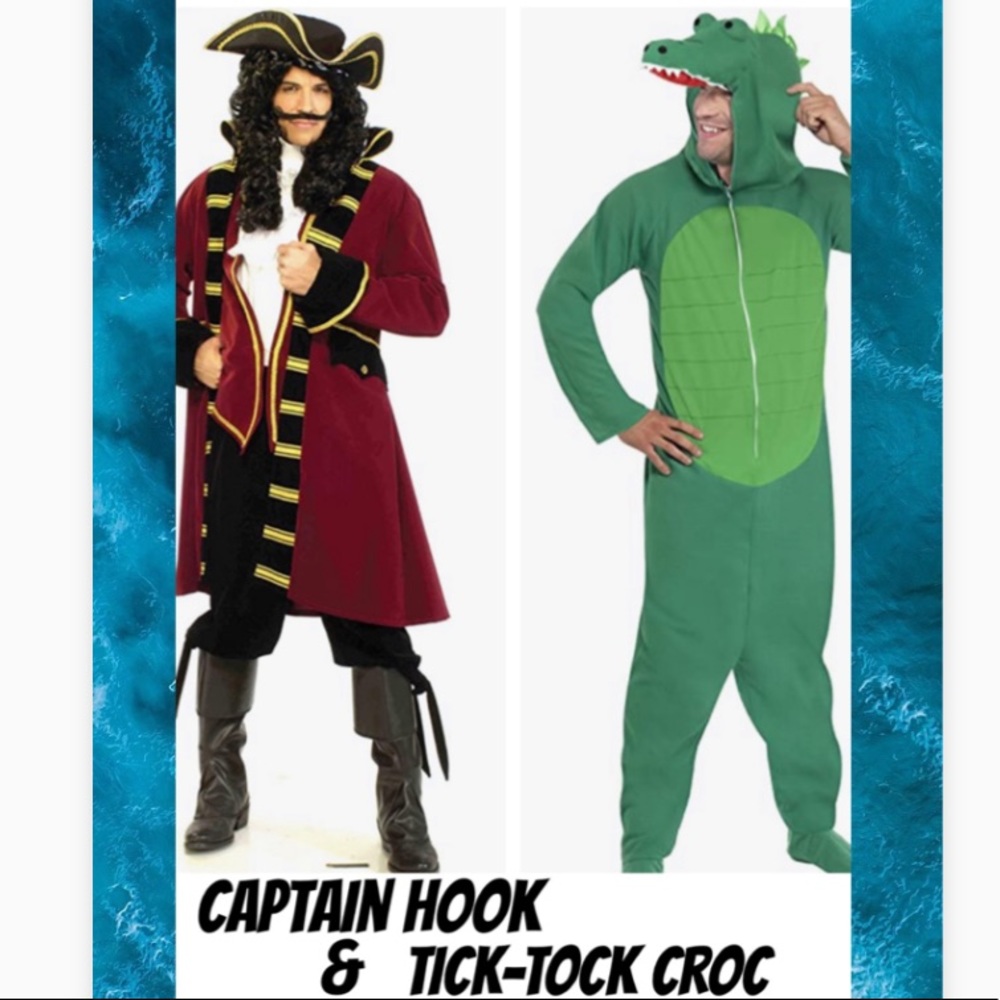 Couples Disney Captain Hook and TickTock croc Costume 🐊🏴‍☠️🎃
